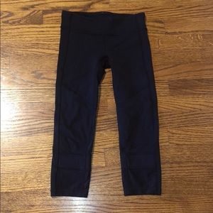 girls black with mesh detailing cropped leggings